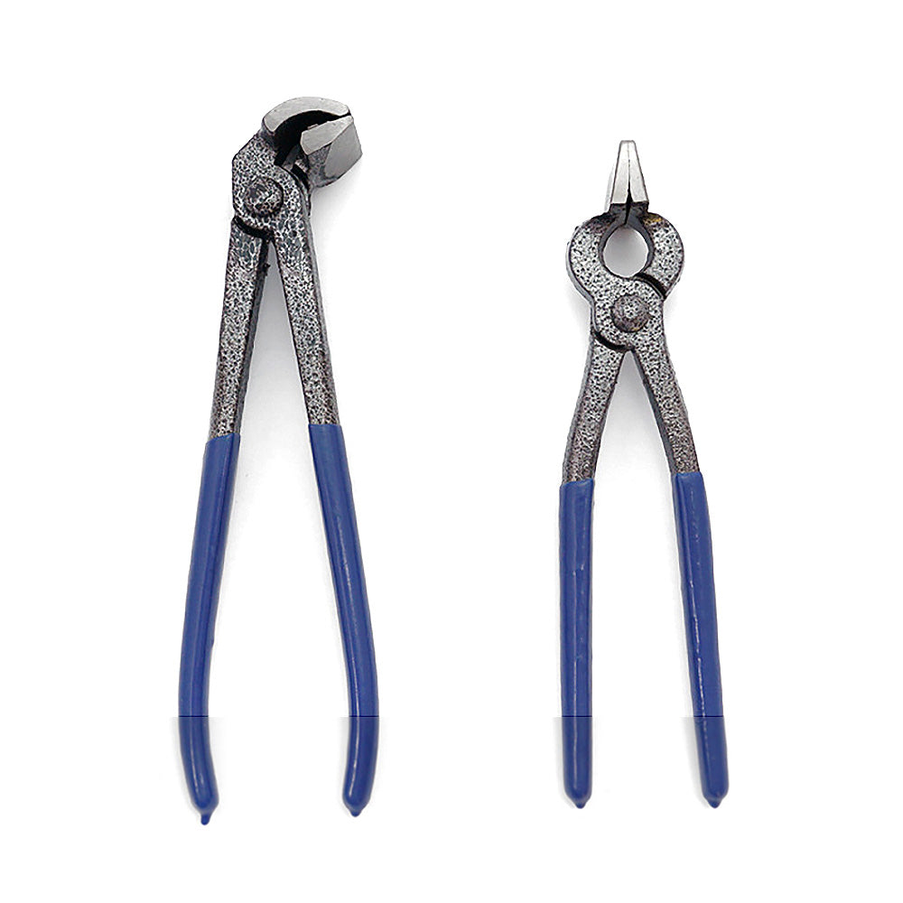 Pinzas de punta plana y boca ancha con borde presurizado de color azul para artesanía en cuero