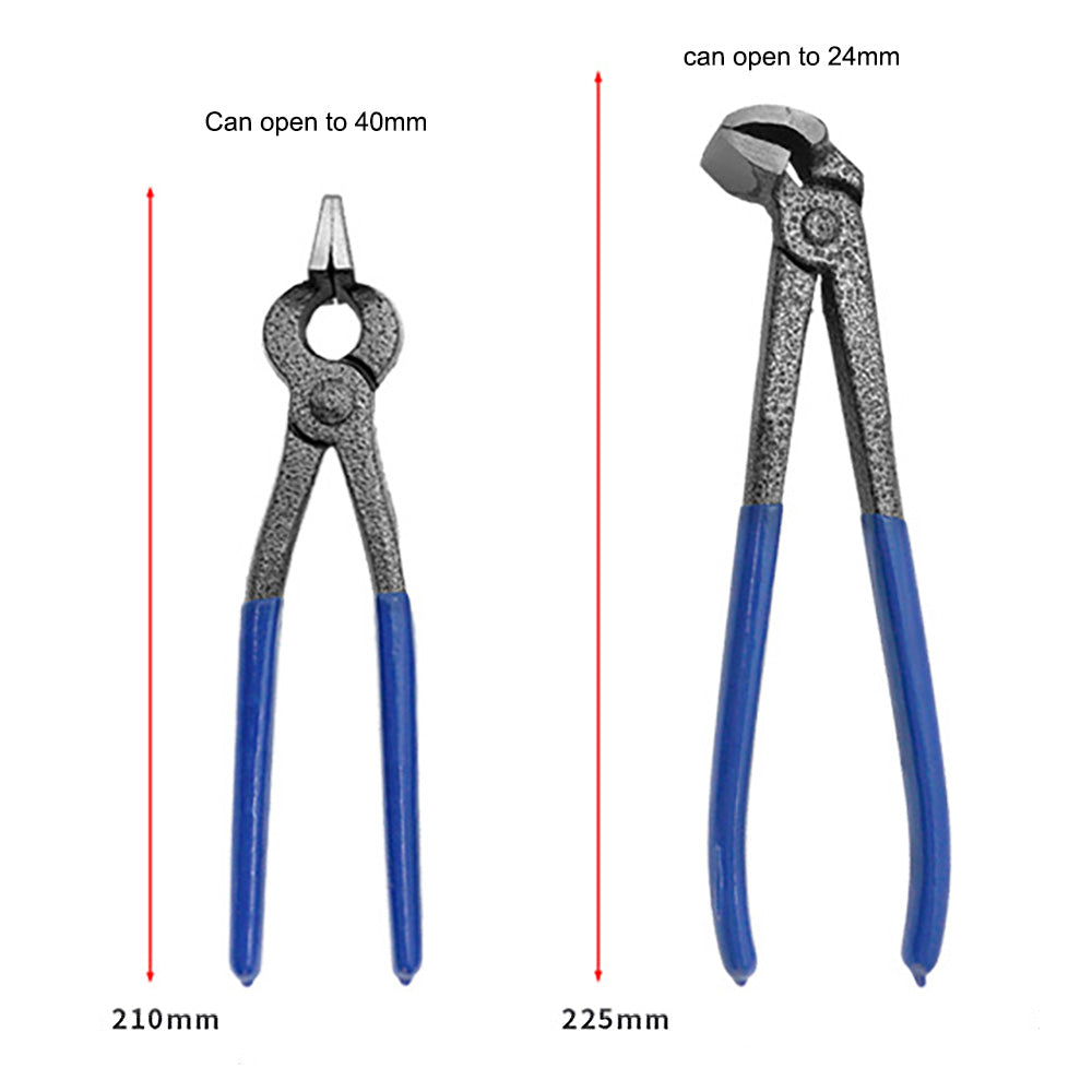 Pinzas de punta plana y boca ancha con borde presurizado de color azul para artesanía en cuero