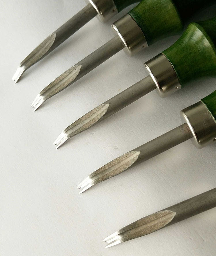 Herramienta para biselar y desbastar bordes de cuero con mango verde de calidad, 6 tipos