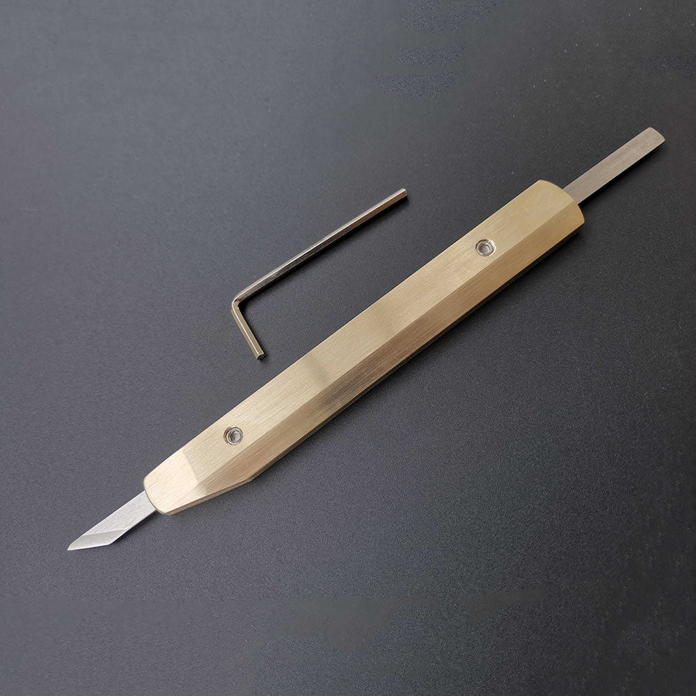 Leather craft D53/M390/RWL34 Steel bevel-point edge knives Brass handle Cutter