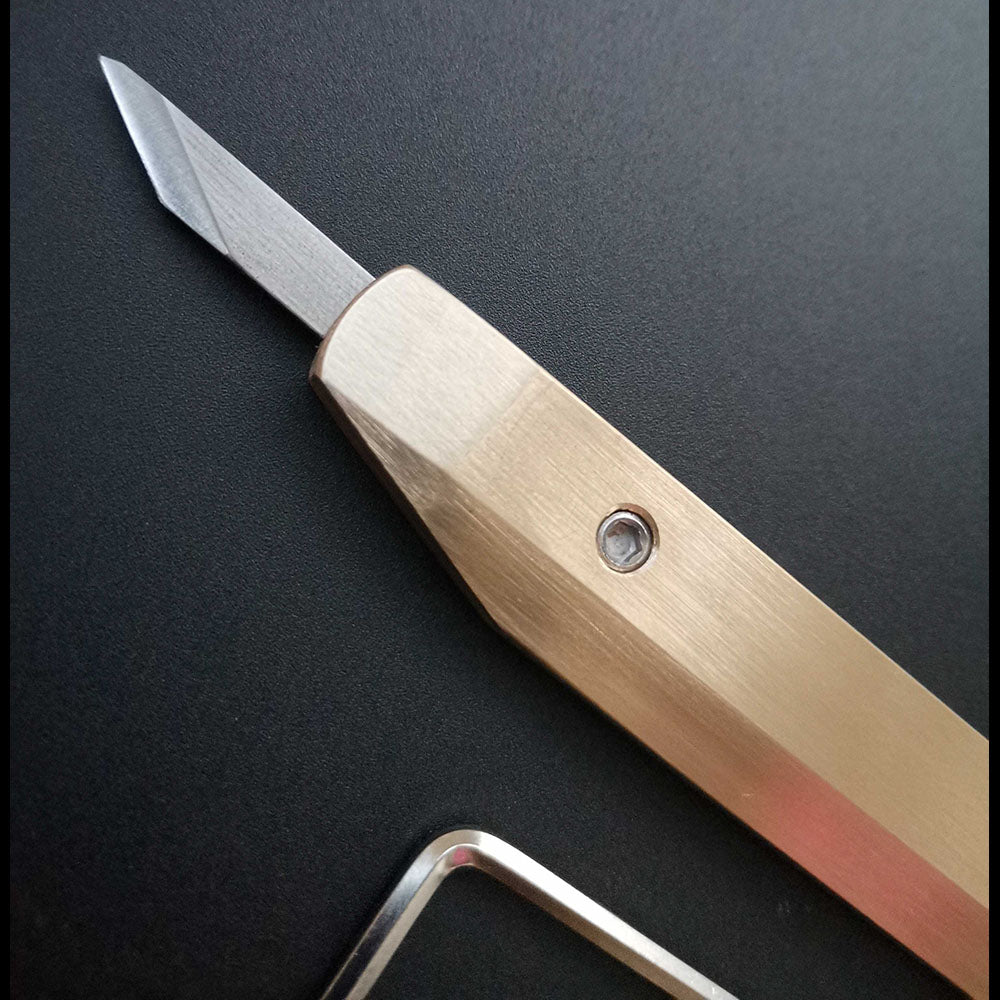 Leather craft D53/M390/RWL34 Steel bevel-point edge knives Brass handle Cutter