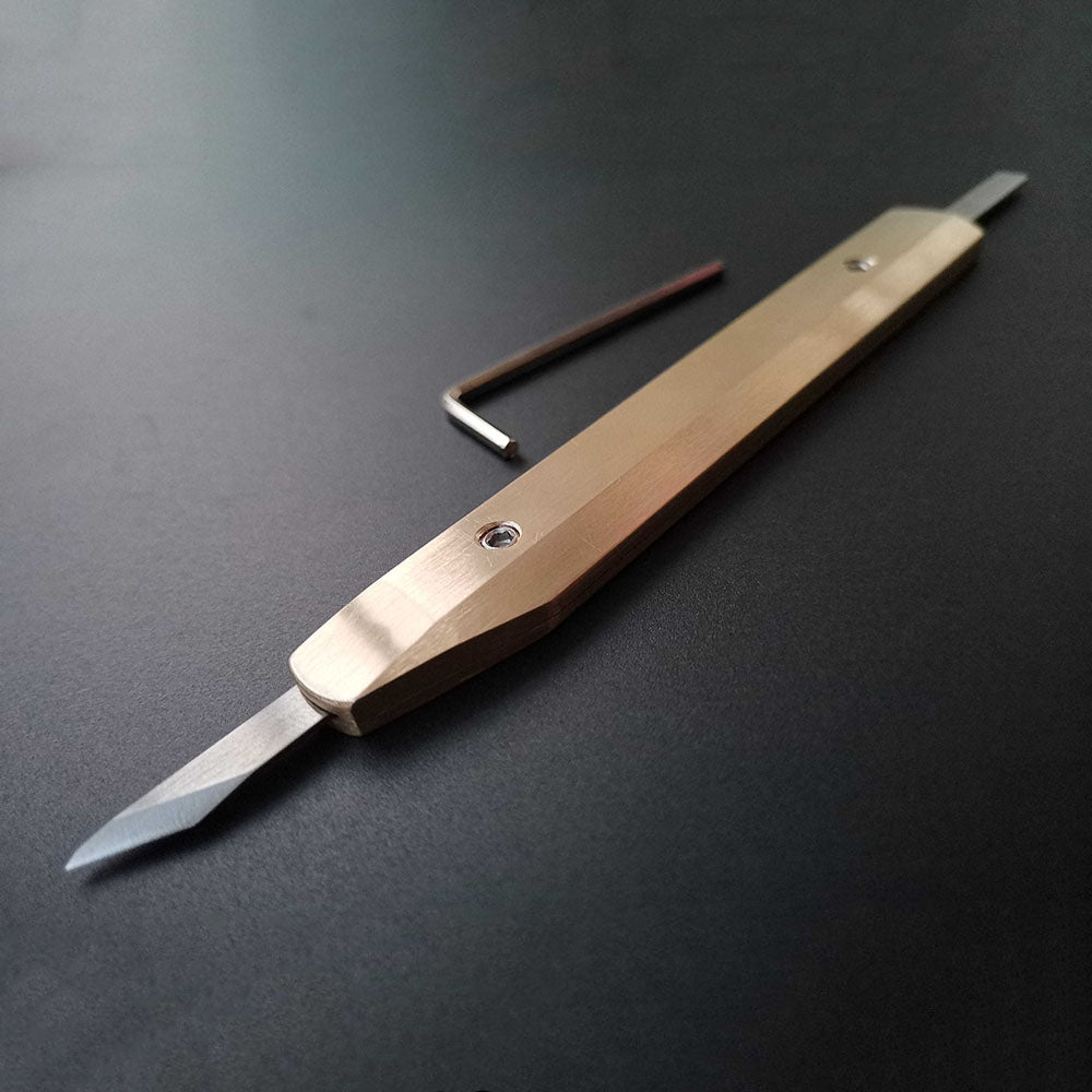 Leather craft D53/M390/RWL34 Steel bevel-point edge knives Brass handle Cutter