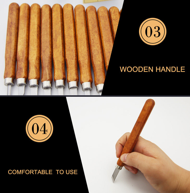 12pcs/Set Wood Carving Chisel turning SK2 Steel Tool Handles Woodworking Craft