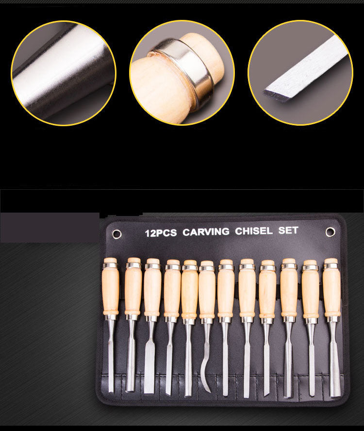 12PCS Wood Carving Hand Chisel carver/woodworking/lathe gougesTool Set Kit DIY