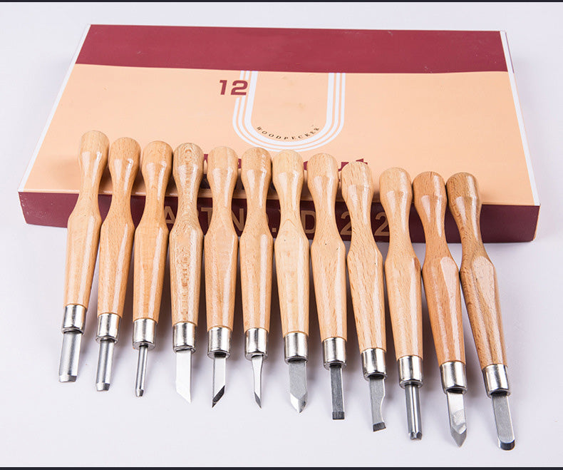 Cuchillo para tallar madera Cincel SKS7 Juego de herramientas de acero Mangos de haya Carpintería Manualidades