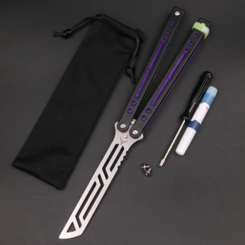Steel Nautilus Trainer Balisong Butterfly Knife Glow-in-the-Dark Weights, Bushings & Screw Pivot, Unsharpened for Practice & Flipping