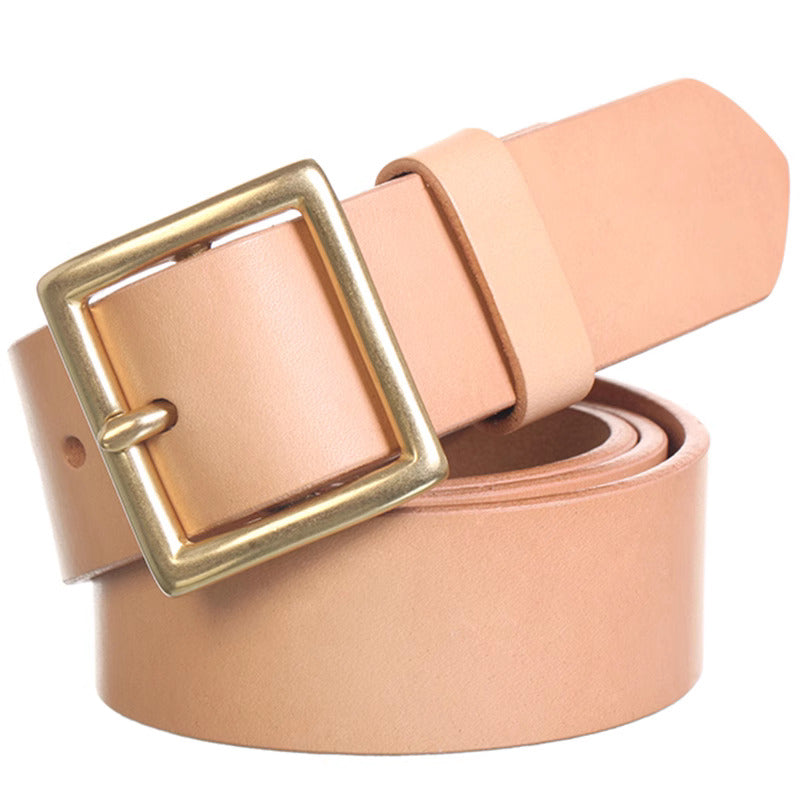 Handmade Custom made Vegetable tanned leather cowhide belt brass buckle 38mm DIY