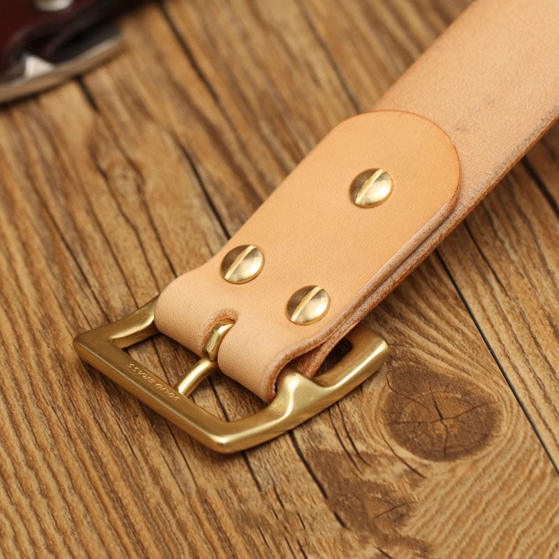 Handmade Custom made Vegetable tanned leather cowhide belt brass buckle 38mm DIY