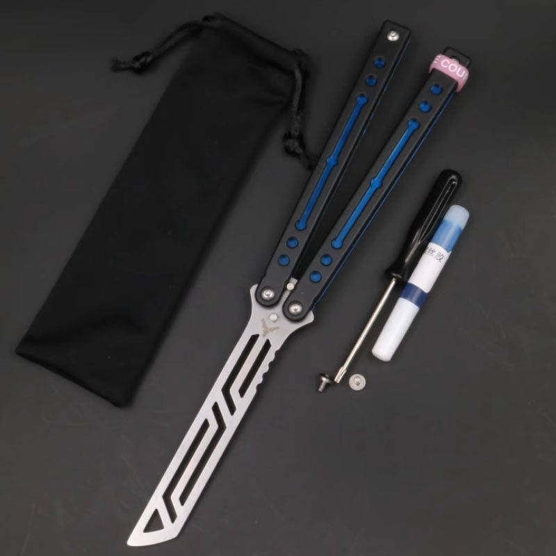 Steel Nautilus Trainer Balisong Butterfly Knife Glow-in-the-Dark Weights, Bushings & Screw Pivot, Unsharpened for Practice & Flipping
