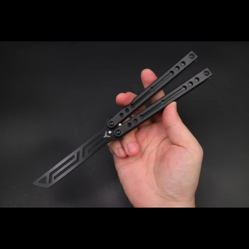 Steel Nautilus Trainer Balisong Butterfly Knife Glow-in-the-Dark Weights, Bushings & Screw Pivot, Unsharpened for Practice & Flipping