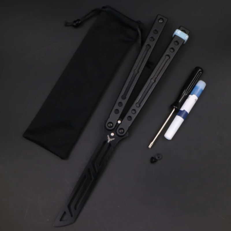 Steel Nautilus Trainer Balisong Butterfly Knife Glow-in-the-Dark Weights, Bushings & Screw Pivot, Unsharpened for Practice & Flipping