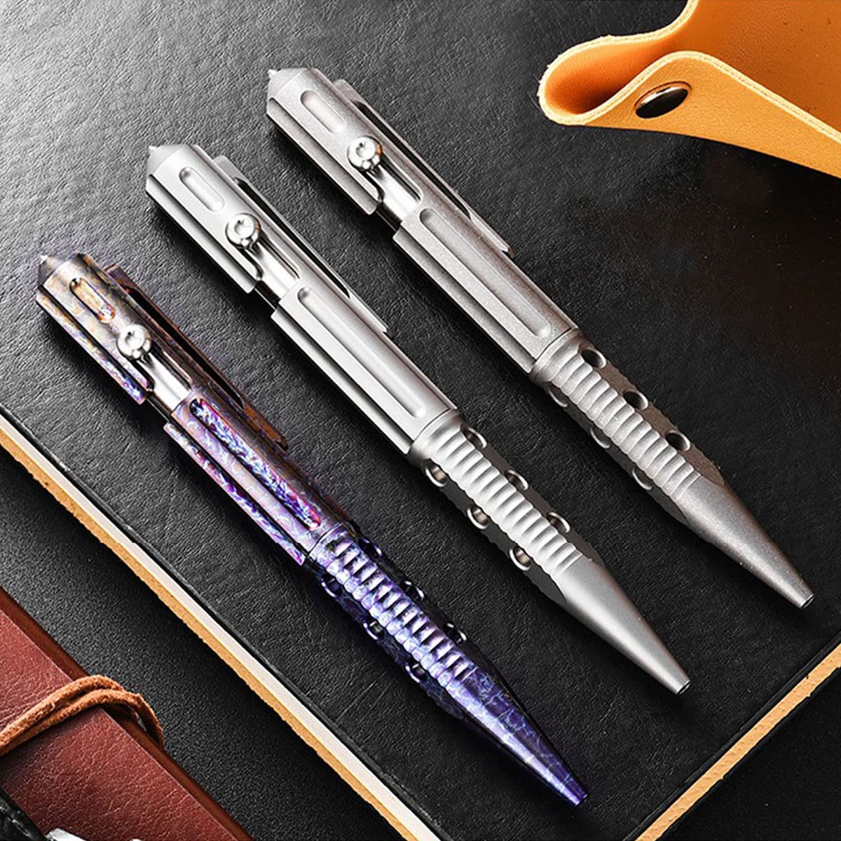 Colorful Baked Titanium Alloy Artistic Hollow Out Bolt Type Pen Outdoor EDC Gift