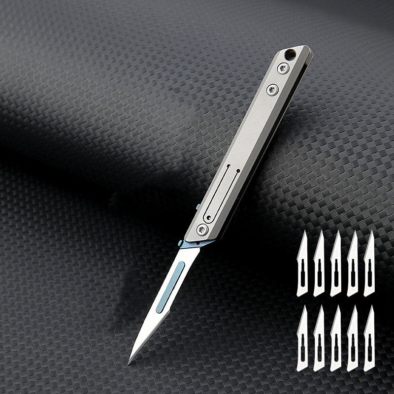 Minicuchillo plegable de titanio, cortador de papel de bolsillo, cuchilla reemplazable, para uso diario al aire libre