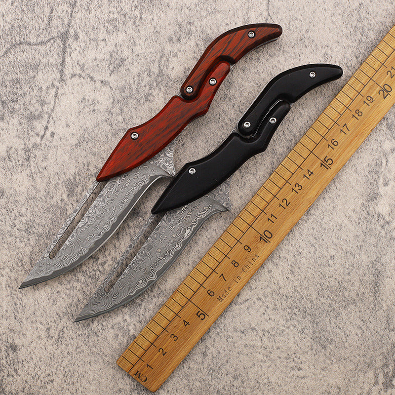Cuchillo plegable portátil de alta dureza para exteriores con hoja de Damasco y mecanismo variable