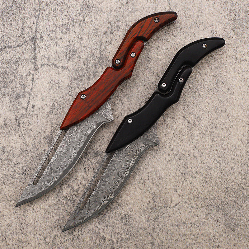 Cuchillo plegable portátil de alta dureza para exteriores con hoja de Damasco y mecanismo variable