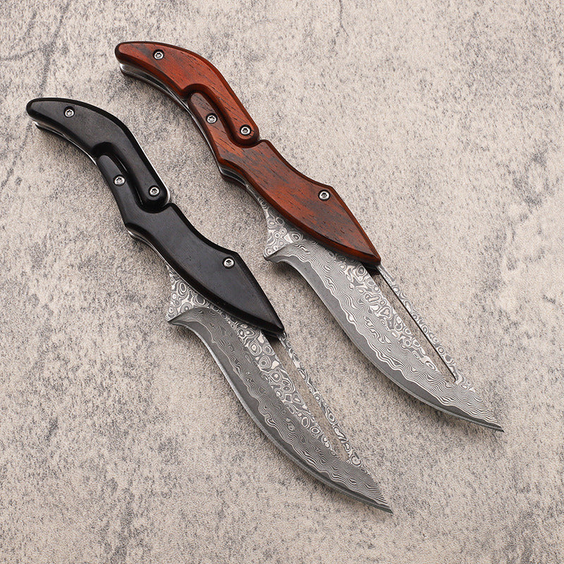 Cuchillo plegable portátil de alta dureza para exteriores con hoja de Damasco y mecanismo variable