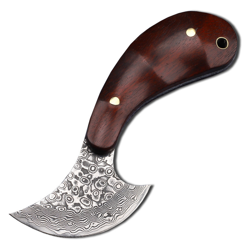 Kleines Damast-Messer mit rundem Kopf, Lederhandwerksschneider, Palisandergriff, EDC-Werkzeuge