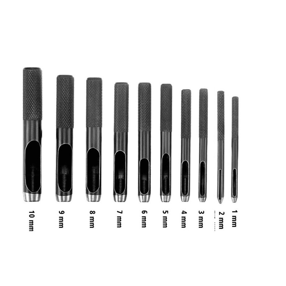 Black Steel Hollow Punch Set Leather Gasket Belt Hole Punching Craft Tool 1-10mm