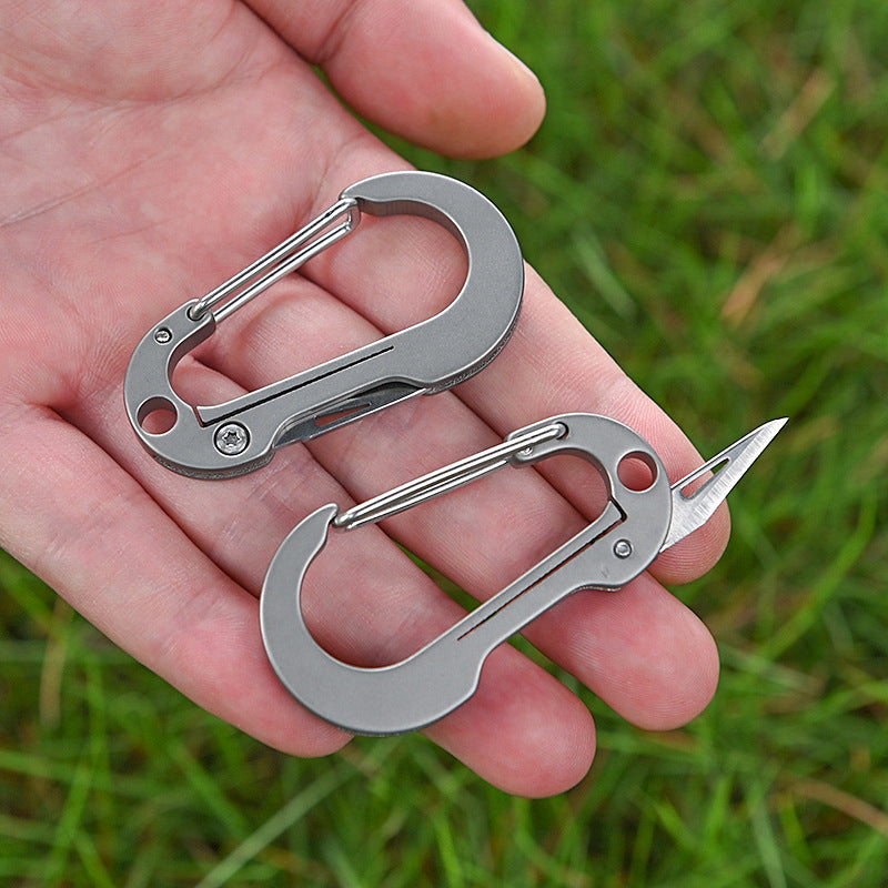 Mini llavero de aleación de titanio con mosquetón, cuchillo plegable de bolsillo, herramientas portátiles