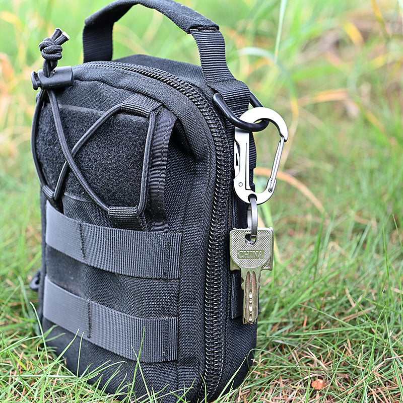 Mini llavero de aleación de titanio con mosquetón, cuchillo plegable de bolsillo, herramientas portátiles