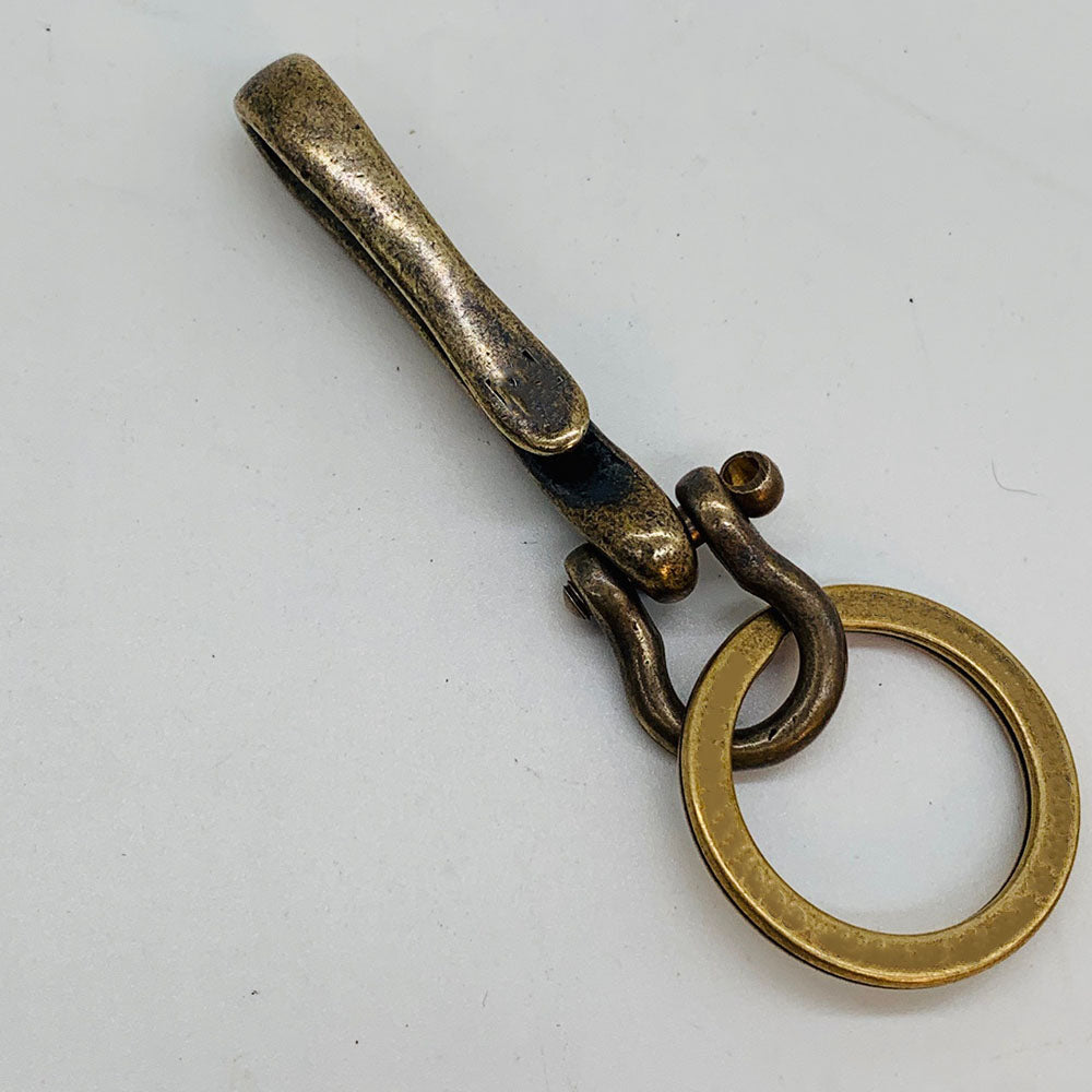 Retro Brass American Causal Style Fishhook Key Chain Keyring Shackle Split Ring