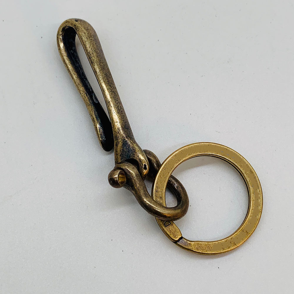 Retro Brass American Causal Style Fishhook Key Chain Keyring Shackle Split Ring