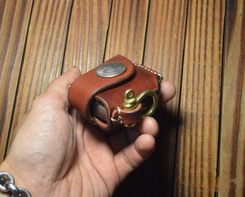 Handmade leather Craft Car Key Bag Cowhide holder for zippo lighter case Z style