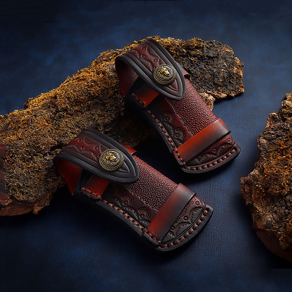 Hand Made Carved Leather Craft Sheath For Folding Knife Cover Pouch Belt Clip