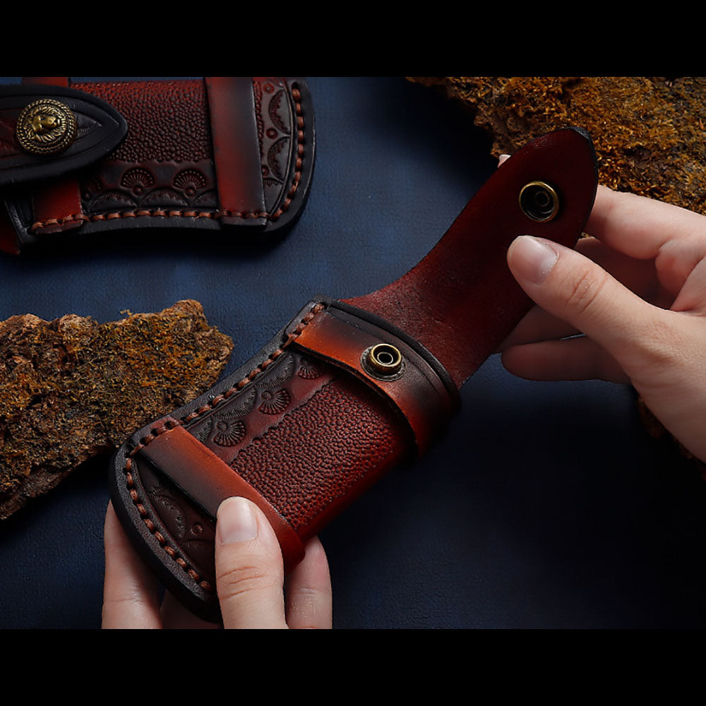 Hand Made Carved Leather Craft Sheath For Folding Knife Cover Pouch Belt Clip