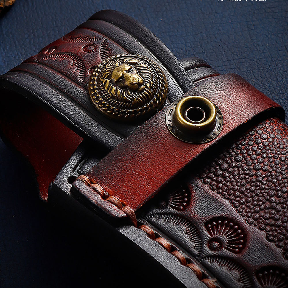 Hand Made Carved Leather Craft Sheath For Folding Knife Cover Pouch Belt Clip