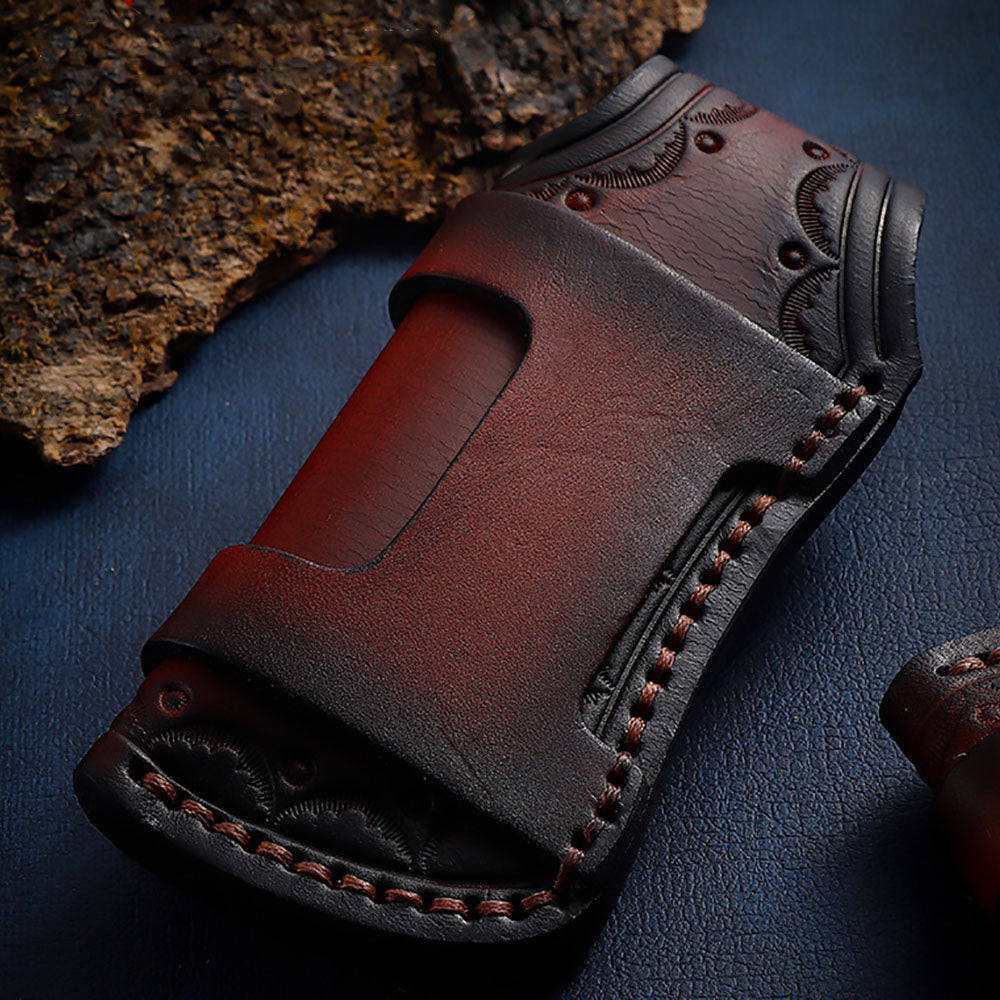 Hand Made Carved Leather Craft Sheath For Folding Knife Cover Pouch Belt Clip