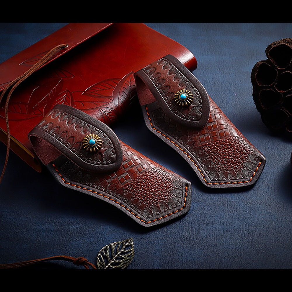 Hand Made Carved Genuine Leather Sheath For Folding Knife Cover Pouch Belt Clip
