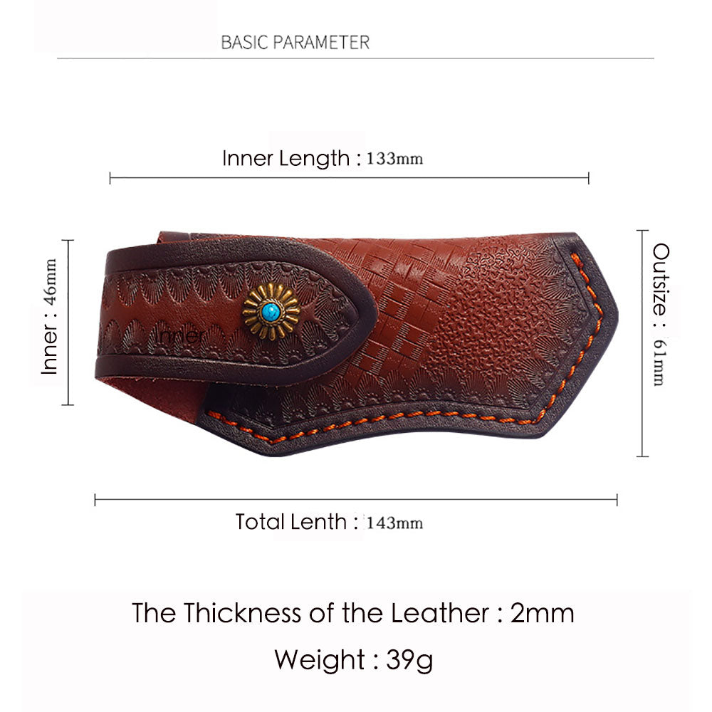 Hand Made Carved Genuine Leather Sheath For Folding Knife Cover Pouch Belt Clip