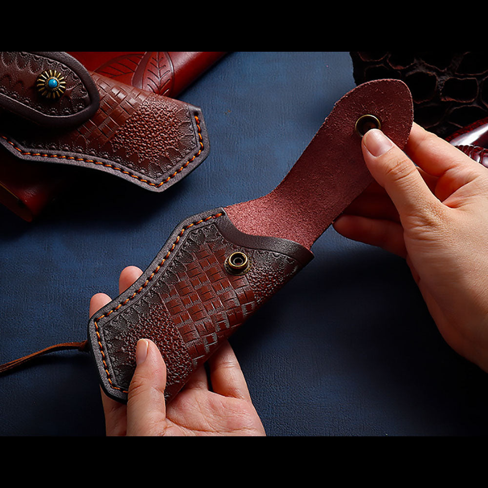 Hand Made Carved Genuine Leather Sheath For Folding Knife Cover Pouch Belt Clip