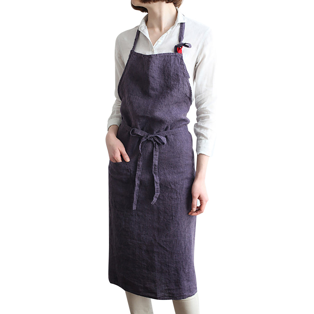 Hochwertige, modische Schürze aus gewaschenem Leinen mit Tasche für Küche, Kochen, Café, Restaurant, Kellner, handgefertigt, Handwerkerstudio, kann mit individuellem Logo bedruckt werden