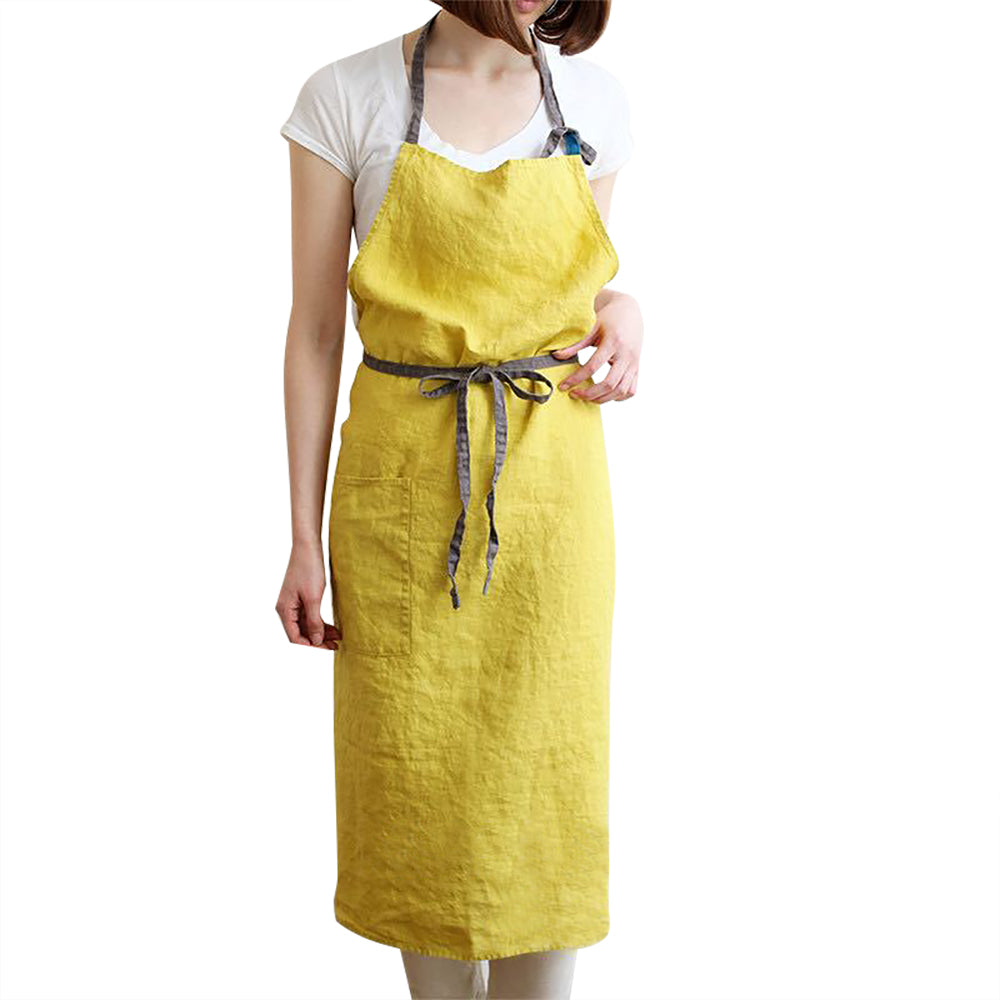 Hochwertige, modische Schürze aus gewaschenem Leinen mit Tasche für Küche, Kochen, Café, Restaurant, Kellner, handgefertigt, Handwerkerstudio, kann mit individuellem Logo bedruckt werden