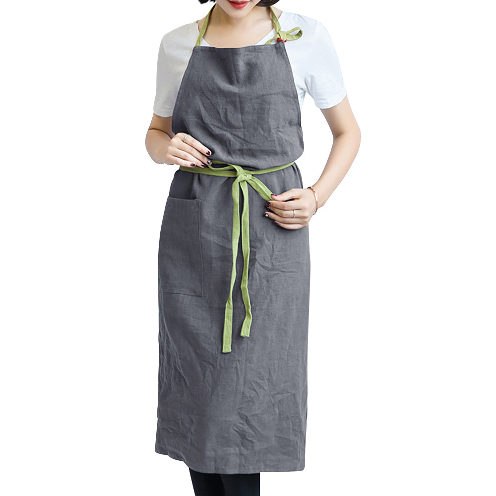 Hochwertige, modische Schürze aus gewaschenem Leinen mit Tasche für Küche, Kochen, Café, Restaurant, Kellner, handgefertigt, Handwerkerstudio, kann mit individuellem Logo bedruckt werden