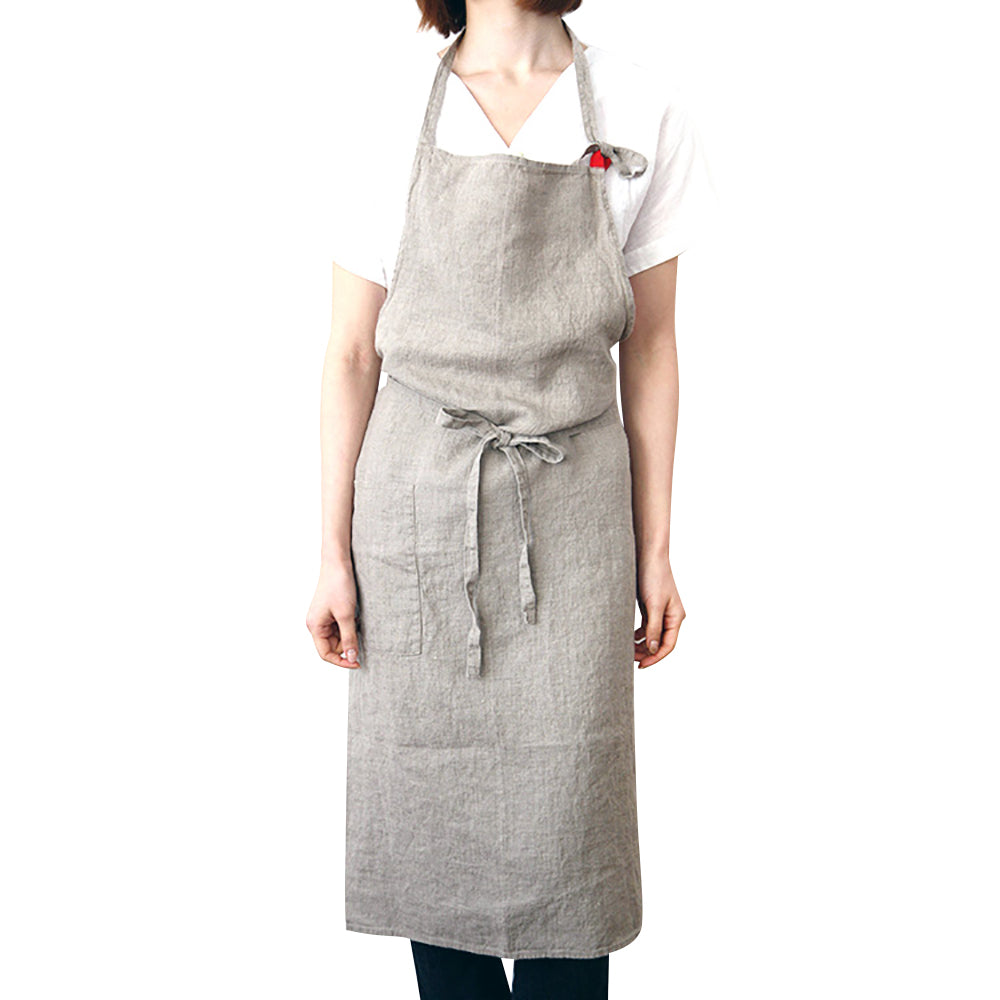 Hochwertige, modische Schürze aus gewaschenem Leinen mit Tasche für Küche, Kochen, Café, Restaurant, Kellner, handgefertigt, Handwerkerstudio, kann mit individuellem Logo bedruckt werden