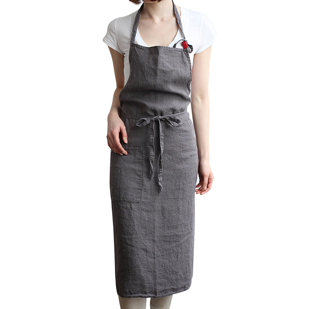 Hochwertige, modische Schürze aus gewaschenem Leinen mit Tasche für Küche, Kochen, Café, Restaurant, Kellner, handgefertigt, Handwerkerstudio, kann mit individuellem Logo bedruckt werden