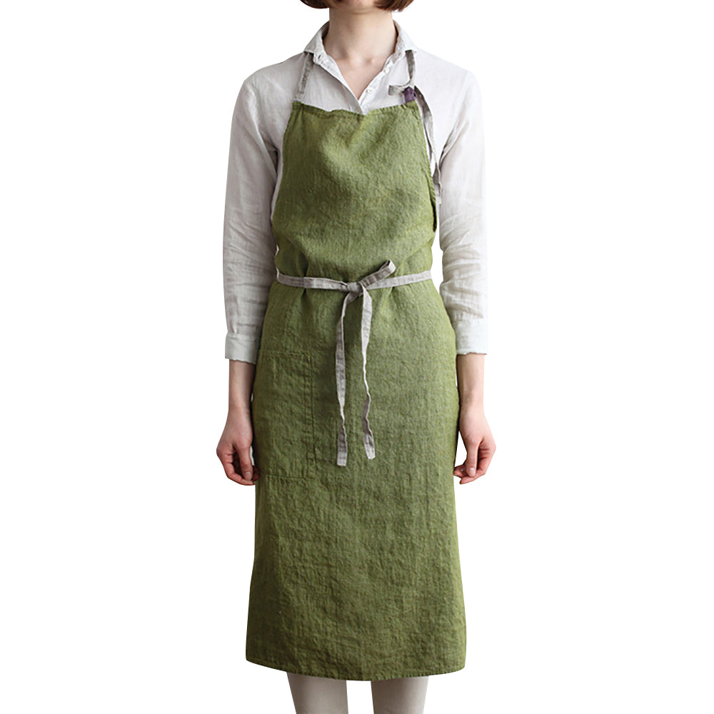 Hochwertige, modische Schürze aus gewaschenem Leinen mit Tasche für Küche, Kochen, Café, Restaurant, Kellner, handgefertigt, Handwerkerstudio, kann mit individuellem Logo bedruckt werden