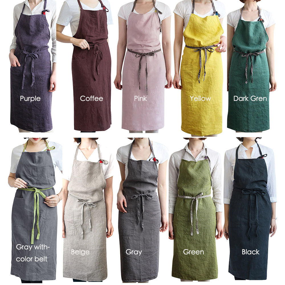Hochwertige, modische Schürze aus gewaschenem Leinen mit Tasche für Küche, Kochen, Café, Restaurant, Kellner, handgefertigt, Handwerkerstudio, kann mit individuellem Logo bedruckt werden