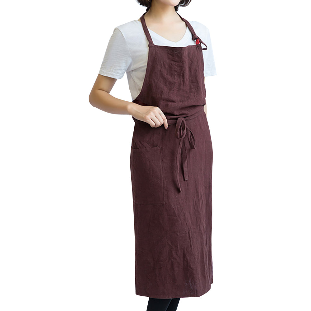 Hochwertige, modische Schürze aus gewaschenem Leinen mit Tasche für Küche, Kochen, Café, Restaurant, Kellner, handgefertigt, Handwerkerstudio, kann mit individuellem Logo bedruckt werden