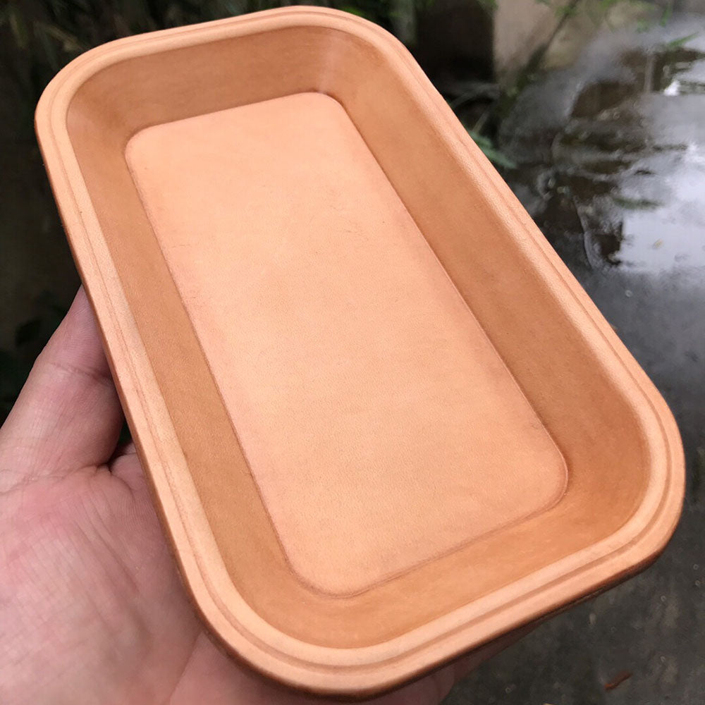 Handmade Molded Genuine Cowhide Vegetable Tanned Leather Catchall Tray Dish
