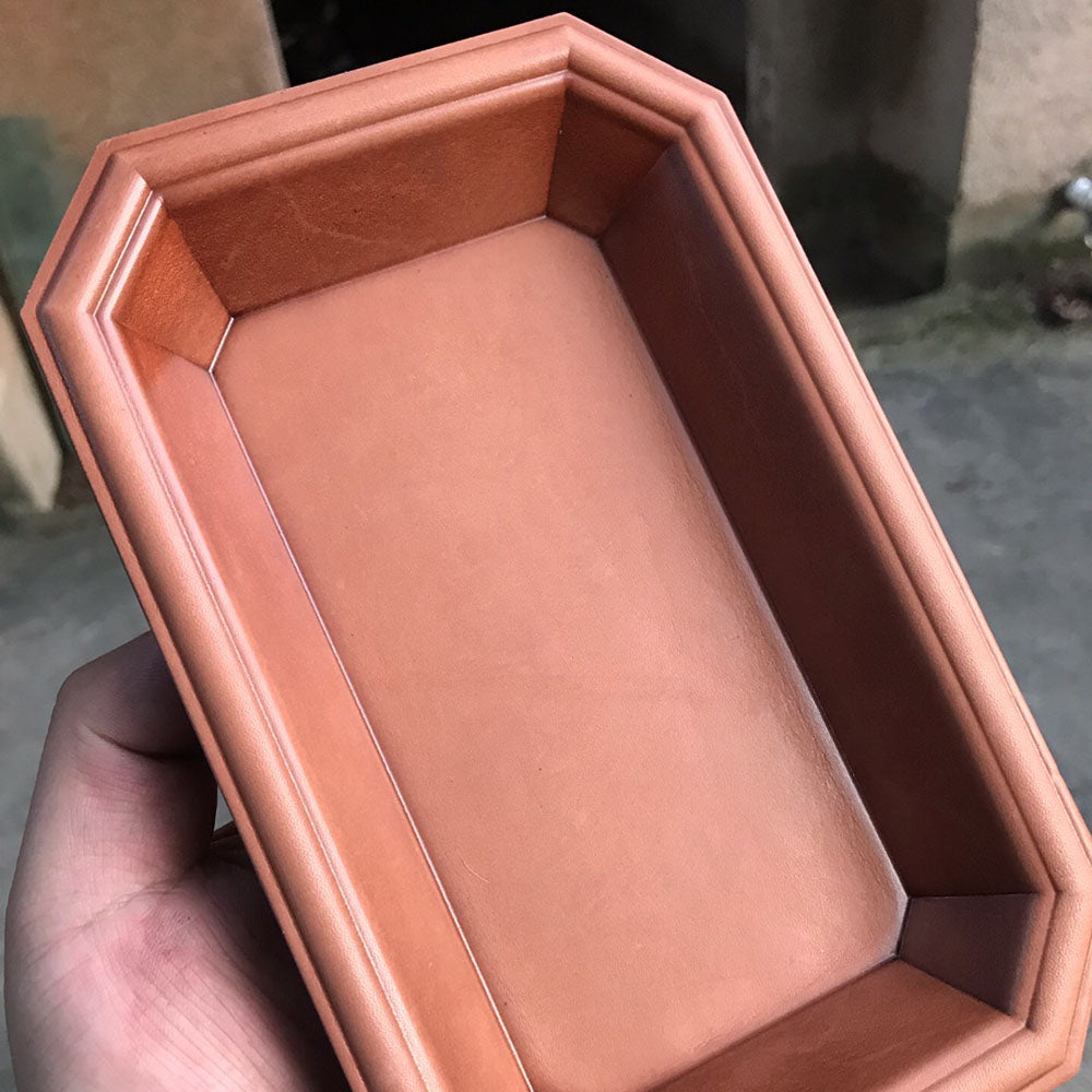 Handmade Molded Genuine Cowhide Vegetable Tanned Leather Catchall Tray Dish
