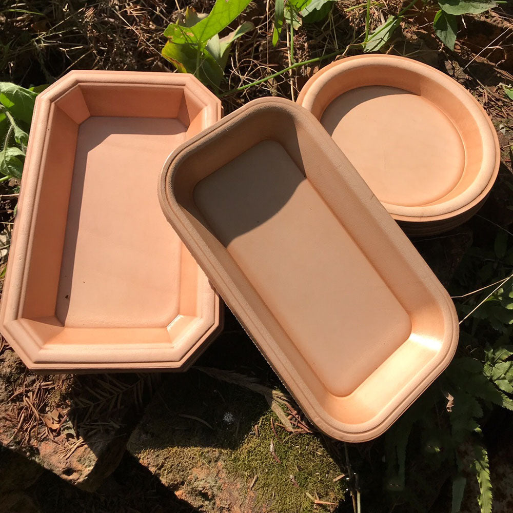 Handmade Molded Genuine Cowhide Vegetable Tanned Leather Catchall Tray Dish