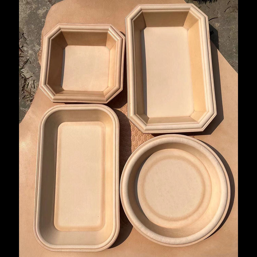 Handmade Molded Genuine Cowhide Vegetable Tanned Leather Catchall Tray Dish