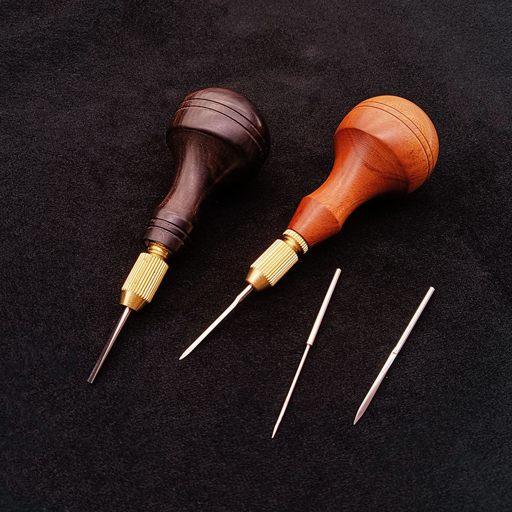 Aguja para coser a mano con mango de madera y cabezal de cincel, herramientas de punzón reemplazables