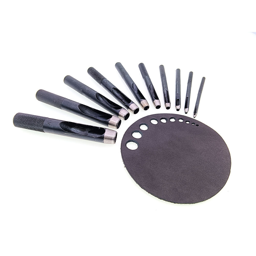 Black Steel Hollow Punch Set Leather Gasket Belt Hole Punching Craft Tool 1-10mm