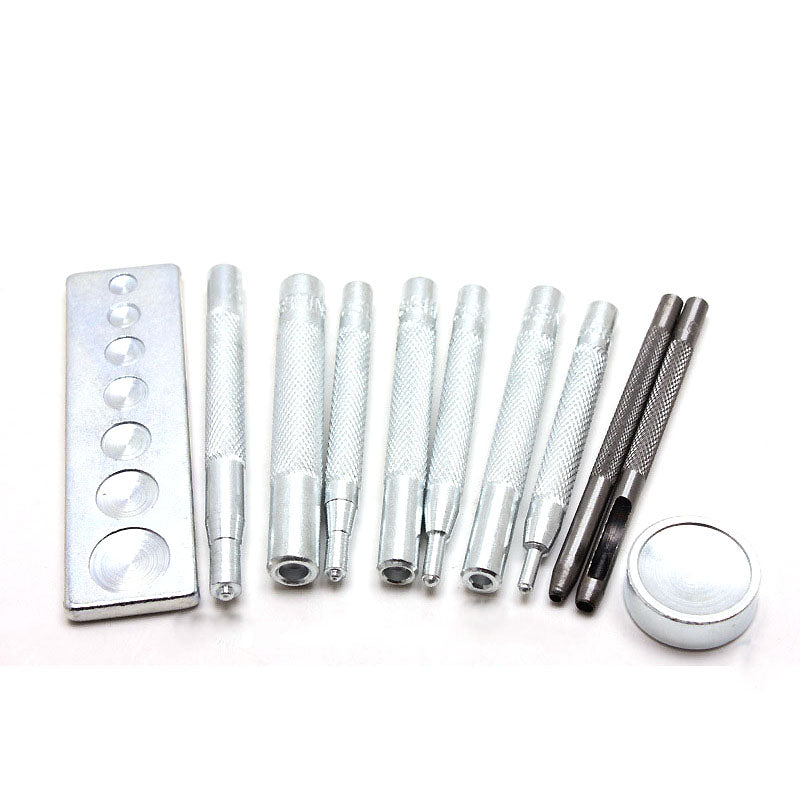 11PCS Leather Craft Tools Kit Die Puncher Buttom Snap Fastener Rivet Setter Base
