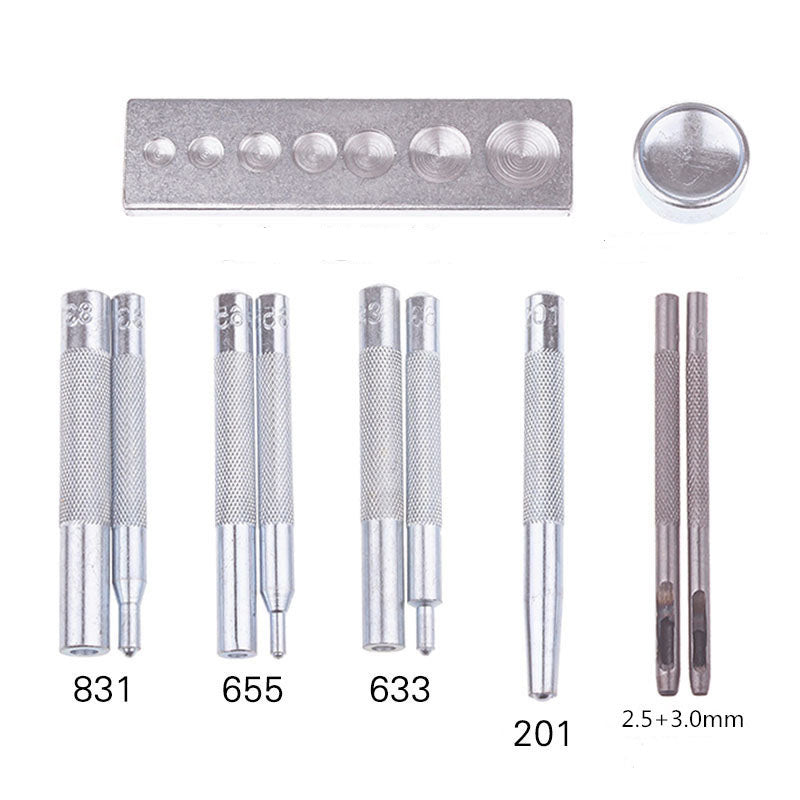 11PCS Leather Craft Tools Kit Die Puncher Buttom Snap Fastener Rivet Setter Base
